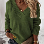 V-neck Long-sleeved Pullover Sweater Top