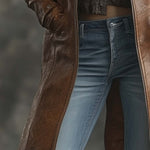 Women's Vintage Contrast Zipper Faux Leather Jacket