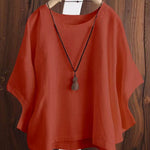 Women's Solid Color Loose Elegant Bat Sleeve Casual Cotton And Linen Shirt