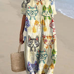 Women's Cute Cat Art Print Flowy Dress