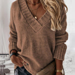 V-neck Long-sleeved Pullover Sweater Top