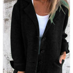 Women's Solid Color Lapel Cardigan with Pockets Single Breasted Mid-Length Jacket