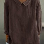 Women's Solid Color Casual Cotton And Linen 3/4 Sleeve Shirt