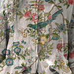 Women's Vintage Floral Bird Art Print Hooded Drawstring Linen Casual Blouse