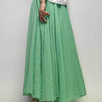 Women's Cotton Linen Skirt Casual Elastic High Waist Pleated A-Line Beach Skirts