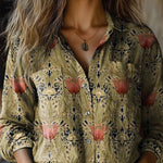 Women's Vintage Art Print Casual Long Sleeve Comfortable Cotton Shirt