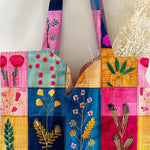 Flower Splicing Print Pattern Linen Tote Bag