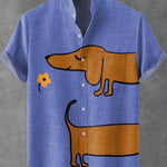 Cute Dachshund Floral Art Vintage Print Casual 100% Cotton Shirt