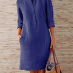 Spring Cotton And Linen Round Neck Long Sleeve Dress