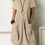 Women's Solid Color Loose Elegant Casual Cotton And Linen Dress