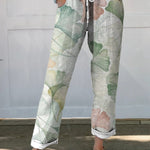 Women's Vintage Leaves Floral Printed Cotton And Linen Casual Pants