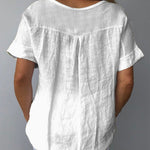 Simple Style Blue Gypsophila Floral Printed Women's Casual Cotton And Linen Shirt