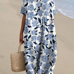 Spring Blue Floral Repeat Pattern Printed Women's Flowy Dress