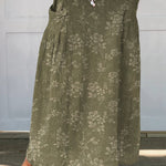 Women's Vintage Floral Linen Elastic waistband Pocket Skirt