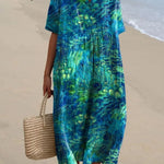 Women's Peacock Feather Print Casual Cotton Linen Shirt