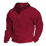 Men's Outdoor Cotton Blend Waffle Stand Collar Zipper Long Sleeve Sweatshirt