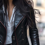 Women's Retro Zipper Button Long Leather Coat