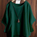 Women's Solid Color Loose Elegant Bat Sleeve Casual Cotton And Linen Shirt
