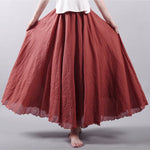 Women's Cotton Linen Skirt Casual Elastic High Waist Pleated A-Line Beach Skirts