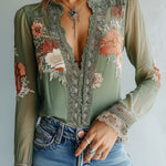 Bohemian Floral Printed Lace Blouse
