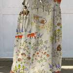 Women's Retro Floral Animals Art Casual Linen Pocket Skirt