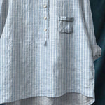 Women's Stripe Art Print Casual Cotton And Linen Shirt