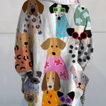 Women's Minimalist Colorful Cartoon Puppy Print Casual Linen V-neck Shirt