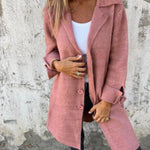 Women's Solid Color Lapel Cardigan with Pockets Single Breasted Mid-Length Jacket