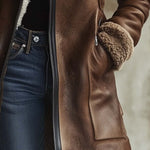 Women's Vintage Contrast Lambskin Collar Faux Leather Coat