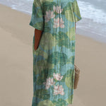 Women's Vintage Lovely Lily Art Print Casual Flowy Dress