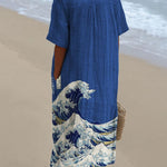 Japanese Ukiyo-e Wave Decorative Pattern Flowy Dress