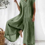 Women's Cotton And Linen Solid Color Short Sleeve Jumpsuit
