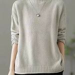 Women's Retro Solid Color Loose Elegant Half Turtleneck Casual Pullover Knitted Sweater