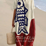 Women's Vintage Fish Art Print Flowy Dress