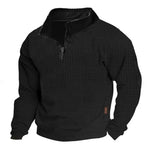 Men's Outdoor Cotton Blend Waffle Stand Collar Zipper Long Sleeve Sweatshirt