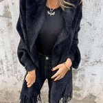 Women's Casual Knitted Plush Fringed Cape Coat