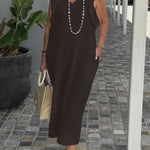Women's Cotton And Linen Dress With Strappy Back And Flying Sleeves