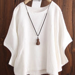 Women's Solid Color Loose Elegant Bat Sleeve Casual Cotton And Linen Shirt