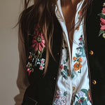 Women's Velvet Colorful Floral Embroidered Vest