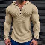 Men's Solid Waffle Long Sleeve Casual Hoodie