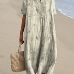 Petite Pink Spring Floral Pattern Printed Women's Flowy Dress