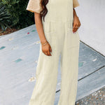 Women's Casual Solid Colour Square Neck Jumpsuit With Pockets