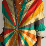 Vintage Geometric Pattern Printed Women's Casual Cotton Shirt