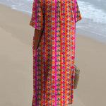 Colorful Geometric Floral Pattern Printed Women's Flowy Dress
