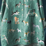 Vintage Lovely Dogs Art Print Casual Cotton And Linen Shirt