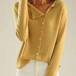 Women's Retro Style Round Neck Single-Row Button Cashmere Knit Thin Cardigan