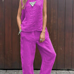 Women's Tank And Casual Pants Linen Cotton Suit