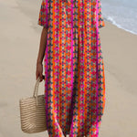 Colorful Geometric Floral Pattern Printed Women's Flowy Dress