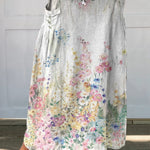 Women's Retro Elegant Floral Art Linen Elastic waistband Pocket Skirt