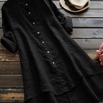 Women's Solid Color Loose Elegant Casual Cotton And Linen Shirt Dress